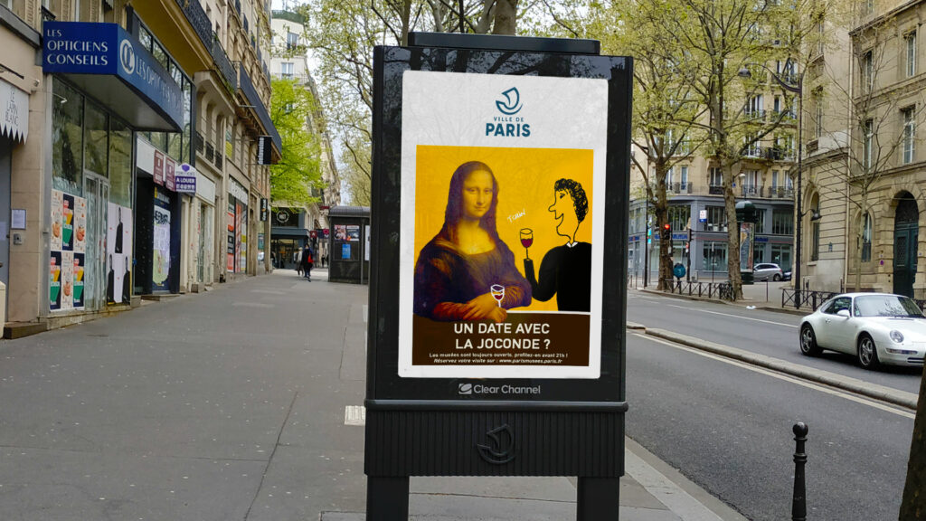 Mockup pour la campagne de communications Paris Musées avec La Joconde et des illustrations