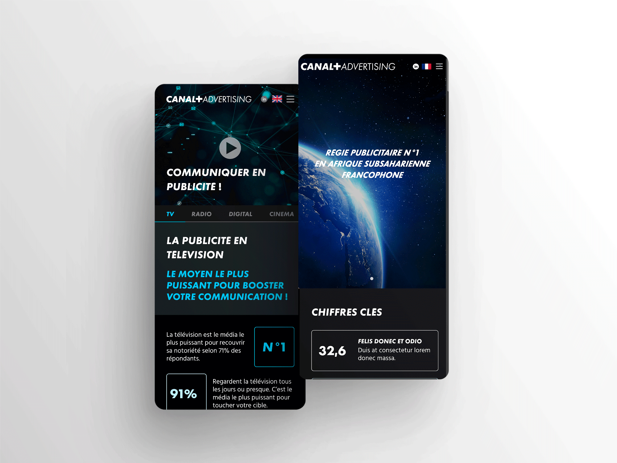 Création d'écrans pour un site mobile-first pour une filiale du groupe Canal +